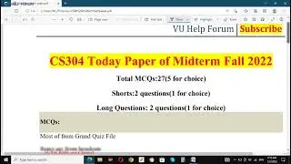 CS304 Today Paper of Midterm Fall 2022||CS304 Midterm Paper 2022||CS304 Current Midterm Paper 2022