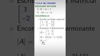 MÉTODO DE CRAMER EJ 8 - SIST ECUAC LINEALES #algebra #ecuaciones #tarea #solución #cramer #minuto