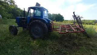 Первая работа на МТЗ 5. Культивация самодельным культиватором.