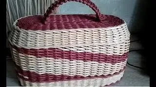 Wonderful breadbasket / 1 part / layered weaving / oval bottom / newspaper tubes