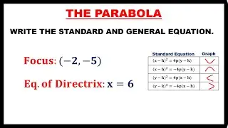WRITING STANDARD EQUATION AND GENERAL EQUATION OF PARABOLA WITH FOCUS AND EQUATION OF DIRECTRIX