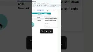 Cell, Column and Row Shortcuts
