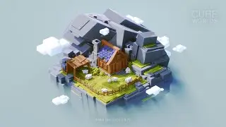 3D LOWPOLY Cube Worlds | Sheep Pasture Hut | Blender Speed Modeling | 3d Environment Design