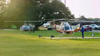 Pafford Air One Echo departing Bolivar Medical Center with Air Evac Lifeteam 87 landing on the pad