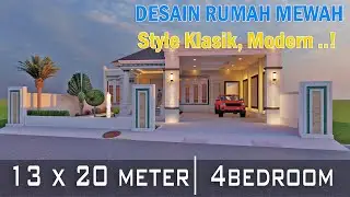 HOUSE DESIGN | RUMAH MODERN KLASIK 1 Lantai 13 meter x 22 meter| 4 kamar tidur