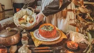 Cozy Fall Day at Cinnamon Cottage: Stuffed Pumpkin, Apple Oatmeal Cake & Bread Buns | Cooking ASMR