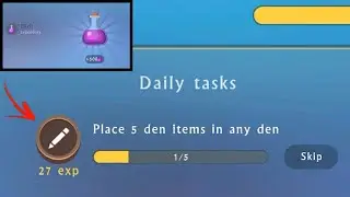 Place 5 den item in any den (free pass) in Wildcraft