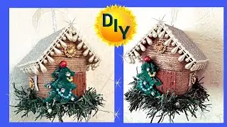 New Year's house from a plastic bottle and jute. DIY / needlework.