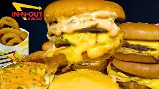 ASMR MUKBANG IN-N-OUT BURGER ANIMAL STYLE FRIES & ONION RINGS | WITH CHEESE