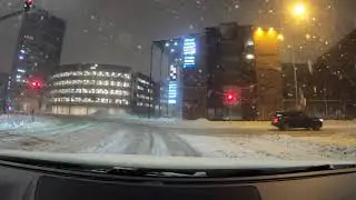 Driving in and around Helsinki during snowstorm.
