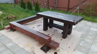 Стол+лавки из бруса(200х100) на дачу своими руками!