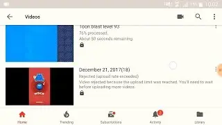 UPDATE: Rejected over upload limit videos will auto start after time