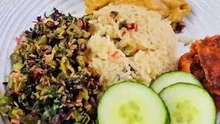 Tasty healthy  Ghee Rice Bowl with Green Pepper curry, thoran  & Fish fry| Authentic Kerala Food