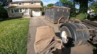 Hand Tarping the Dumpster, Hook Lift Roll Off WITH A PUPPY