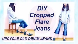 Refashion DIY Cropped Flare Jeans ✂️ デニム ジーンズ リメイク / Sewing Tutorialㅣmadebyaya