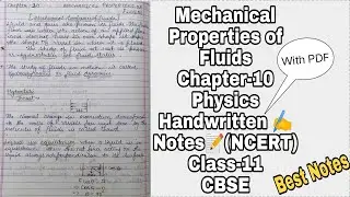 Physics Chapter-10 Mechanical Properties of Fluids Class-11 Best Handwritten Notes(PDF) NCERT