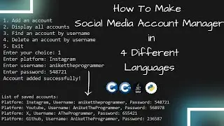 Social Media Account Details Manager using c , cpp , java and python
