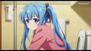 A very cute anime girl pooping in the toilet