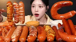 Giant Kielbasa Sausage Cheese Frankfurter Mukbang ASMR