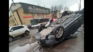 ДТП с переворотом в Подмосковье попало на видео