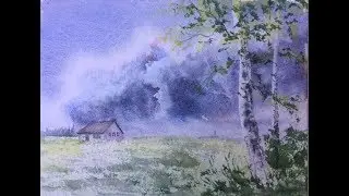 Грозовое небо. Акварель + гуашь. Stormy sky in watercolour + gouache