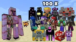 Enchanted Iron Golem vs Minecraft Dungeons Mobs x100