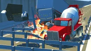 Guardrails VS Cars, Trucks #1 - BeamNG Drive