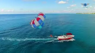 Parasailing in Kozumel Mexico - 4K video of Cozumel Beaches