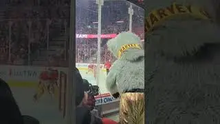 flames mascot fist pumps workers. #flames #habs #nhl #mascot #hockey #familytime