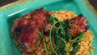 Chicken, Rice and Yam leaves.