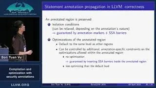 2019 EuroLLVM Developers’ Meeting: S. Vu “Compilation and optimization with security annotations”