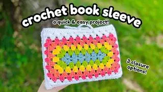 Quick & EASY Crochet Book Sleeve w/ 3 Tie Options | Granny Rectangle Book Sleeve | Ashten Stitches