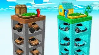 Garaje de COCHES POBRE vs Garaje de COCHES MILLONARIO en Minecraft!