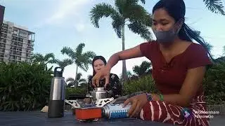 How to make Latte art outdoor With bellman Portable steamer and aeropress