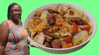Southern fried cabbage with shrimp and sausage