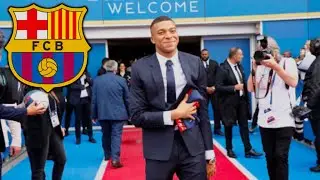 Officiall kylian mbappe arrives to barcelona