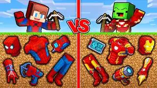 JJ SpiderMan VS Mikey Iron Man Mine Battle in Minecraft