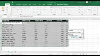 Excel data table