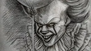ОНО, рисунок карандашом персонажа из фильма клоуна Пеннивайз, drawing.