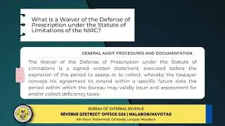 General Audit Procedures and Documentation | Waiver of the Defense of Prescription