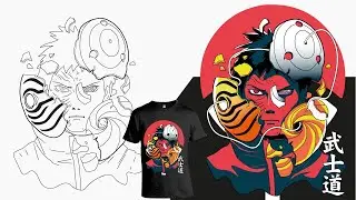 🔥DRAW OBBITO UCHIHA IN  ADOBE ILLUSTRATOR /  DESING FOR T SHIRT