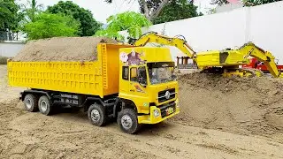 Xe Tải Bự Chở Cát Quá Tải Vượt Đường Bùn Lầy, Máy Xúc Cát, Xe Ben 4 Chân, Dump Truck, Excavator