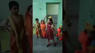 Child performing a devotional dance in front of Ram, Lakshman, Janki and Hanuman