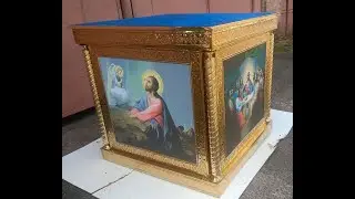 Облачение на престол из булата с литографией и чеканкой 100х100см