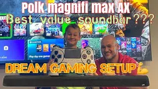 Dream gaming setup with Polk magnifi max AX soundbar.