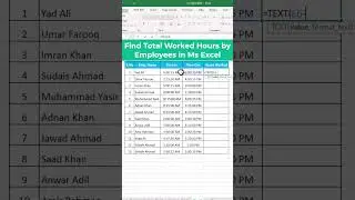 How to Find Total Worked Hours by Employee in Ms Excel  #excel #excelfunction #exceltips