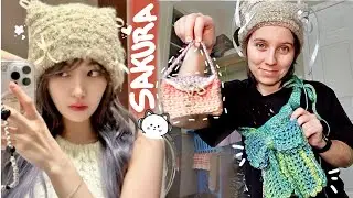 Everything Sakura Crochets, I crochet 😌 air pods purse, cat hat, mesh bag, bows
