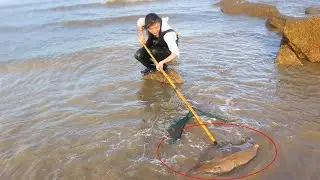 皮皮去海里捞大虾，没想到碰上条“深海巨物”，吓得皮皮撒腿就跑
