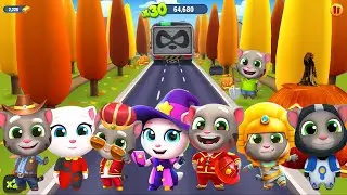 Talking Tom Gold Run Halloween - Unlocking All Characters & Levels with Boss Fight!