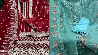 অর্ধেক দামে লাক্সারি কাজের পার্টি থ্রিপিস/পূজা স্পেশাল অফারে পার্টি ড্রেস #shopping_guide